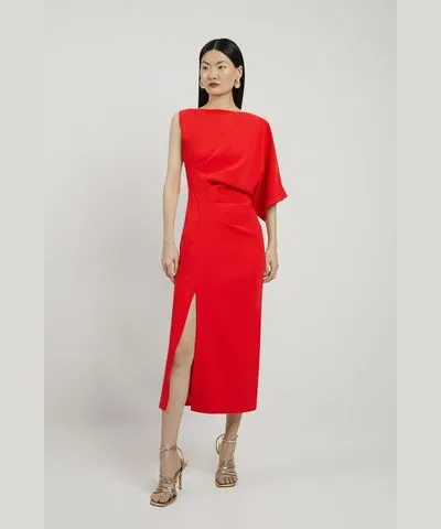 Karen Millen Petite Fluid Tailored Asymmetric Sleeve Midi Dress