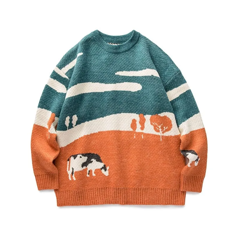 Kawaii Cow Pullover Sweater