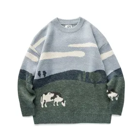 Kawaii Cow Pullover Sweater