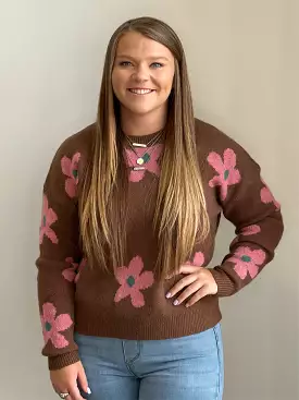 Kaylynn Pink Floral Brown Sweater