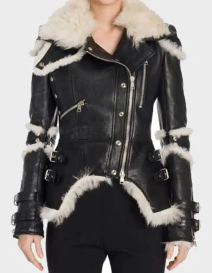 Leah Black Sheepskin Shearling Biker Jacket | William Jacket