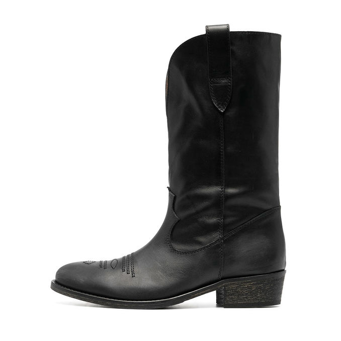 LEATHER TEXAN BOOTS MID-LENGHT Woman Black