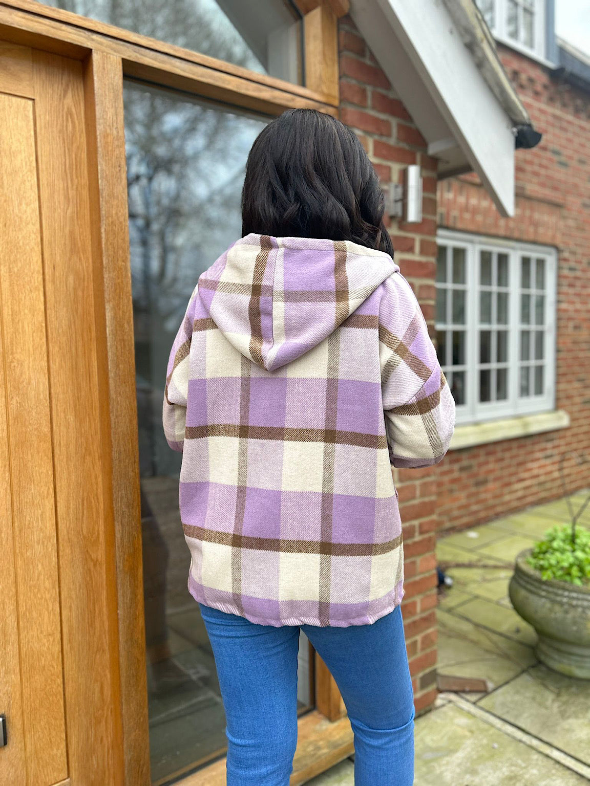 Lilac Checked Hooded Coat Adriana