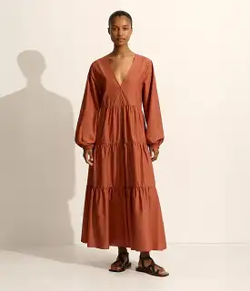 LONG SLEEVE PLUNGE DRESS- SIENNA