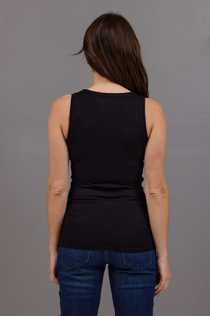 Majestic Sleeveless V Neck Tank in Black