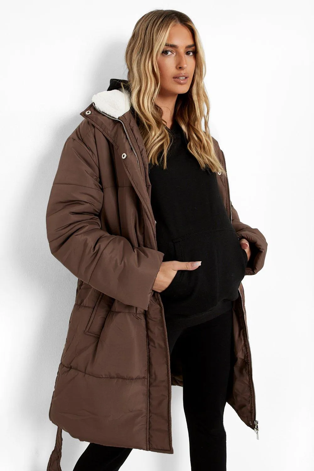 Maternity Padded Borg Detail Parka Coat