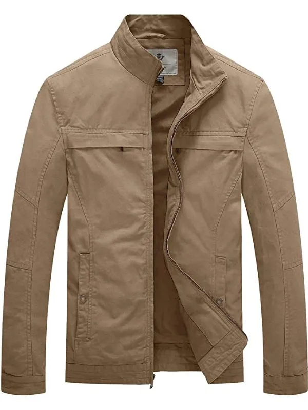 Men's Canvas Military Style Jacket Casual Lightweight Cotton Coat