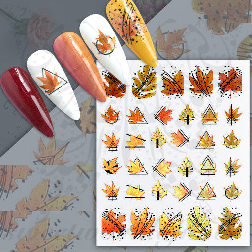 Metallic Autumn Leaves Nail Art Stickers