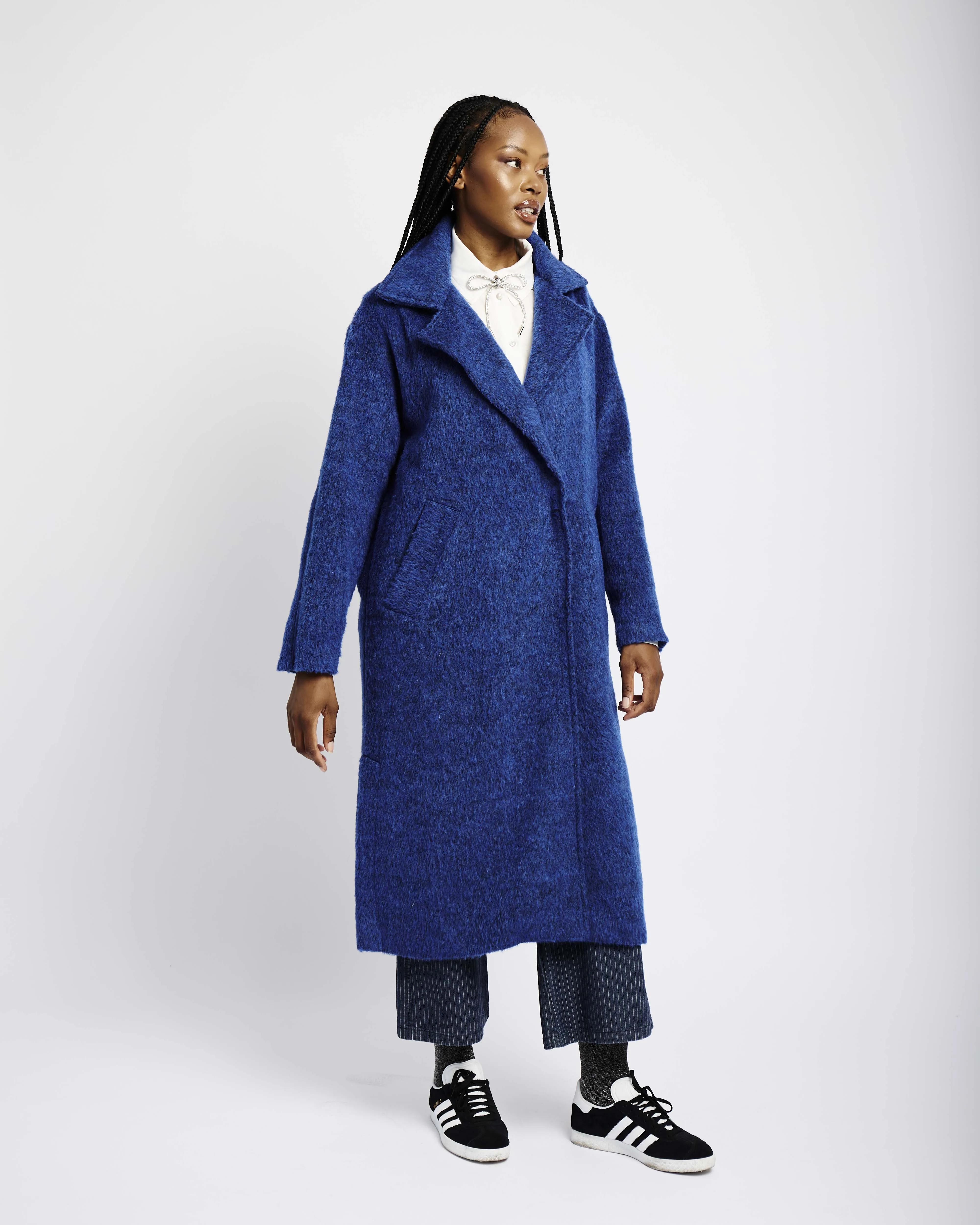 Mohair Melton Coat in Blue