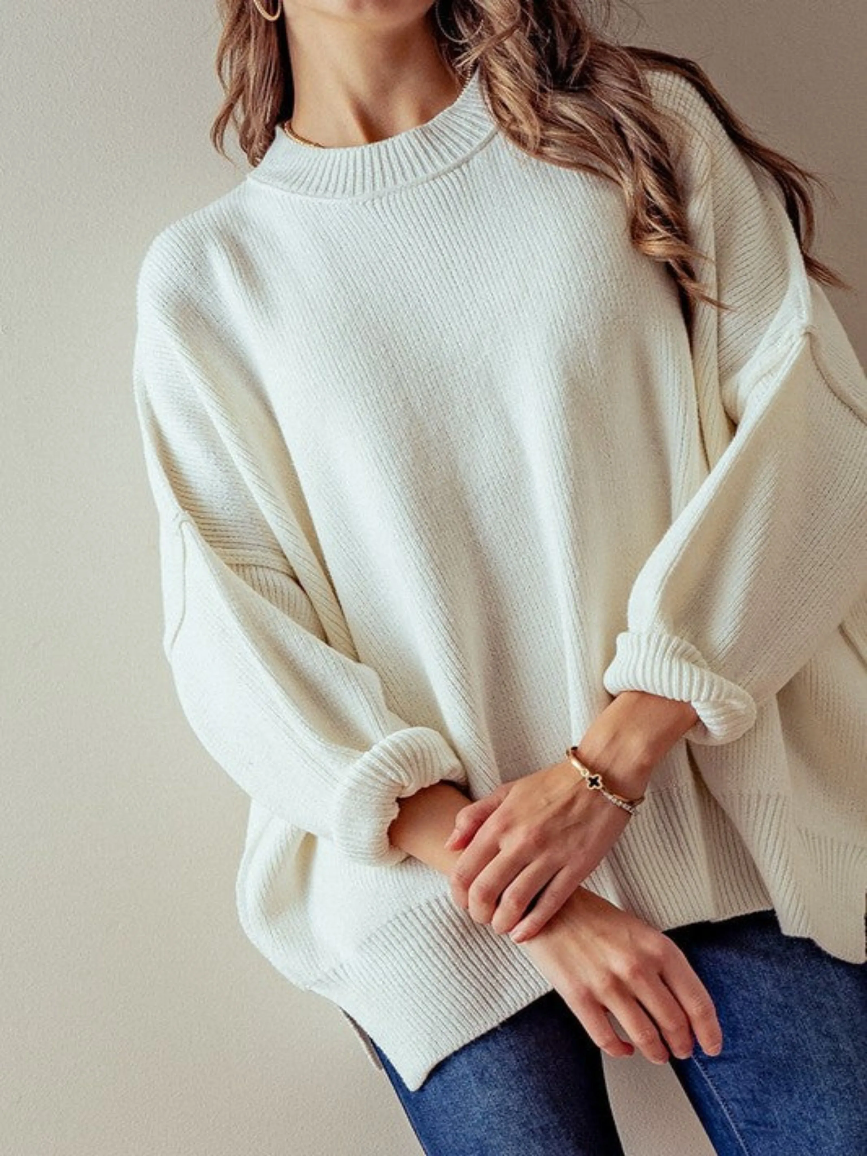 MONIQUE PULLOVER SWEATER-BEIGE