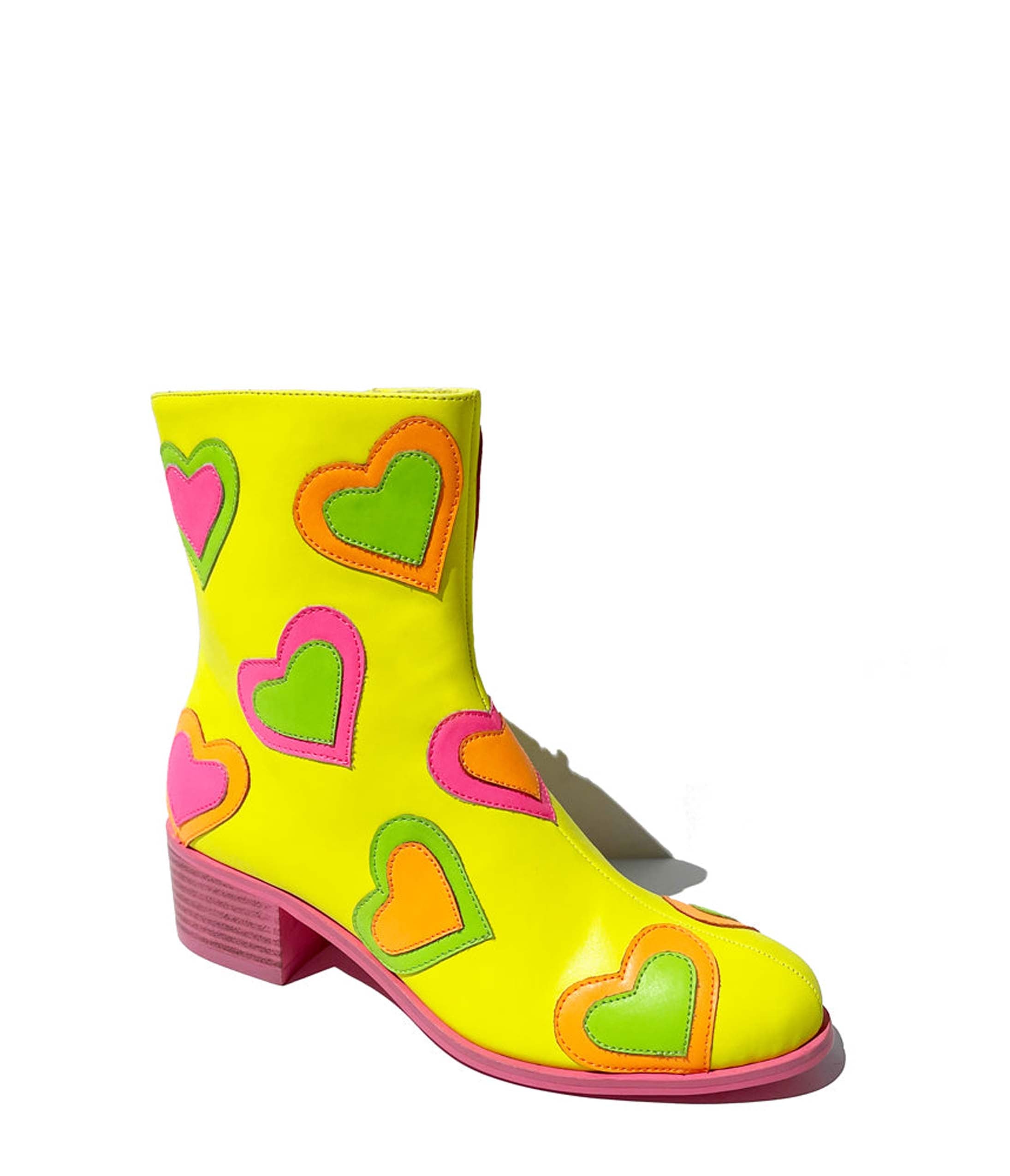 Neon Yellow & Rainbow Heart to Heart Ankle Boot