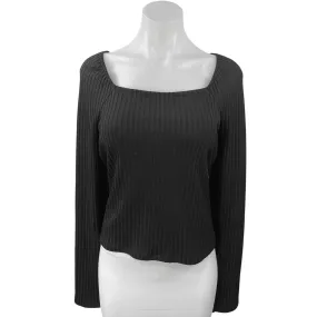 NEW Madewell Black Ribbed Knit Square Neck Pullover Sweater Top Size XL