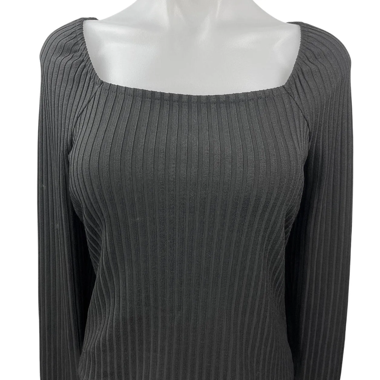 NEW Madewell Black Ribbed Knit Square Neck Pullover Sweater Top Size XL