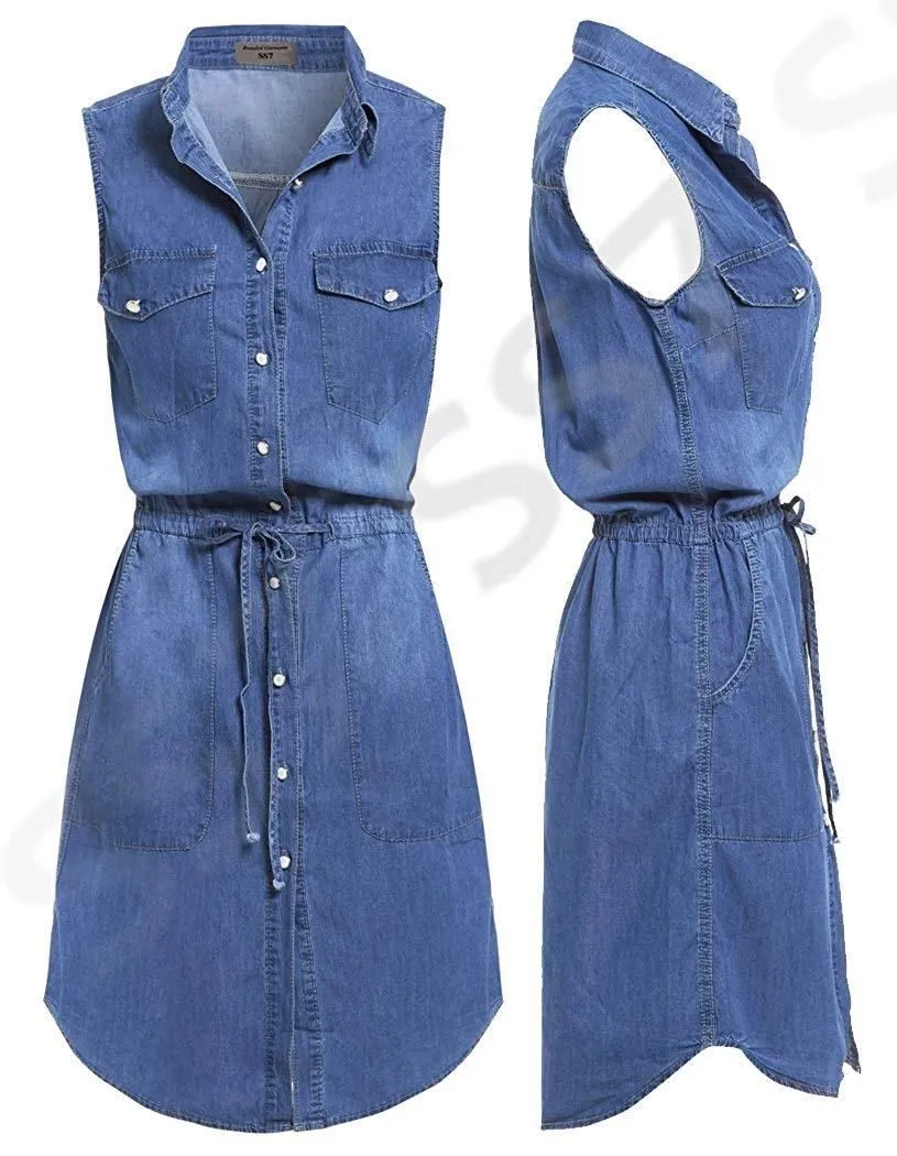 NEW Women Longline Denim Shirt Dress Ladies Jean Dresses Size 8 10 12 14