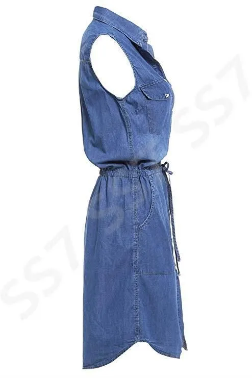 NEW Women Longline Denim Shirt Dress Ladies Jean Dresses Size 8 10 12 14