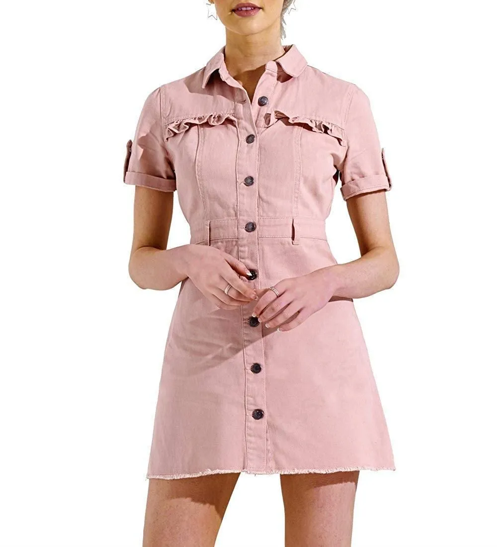 NEW Womens Longline Denim Shirt Dress Ladies Jean Dresses Size 6 8 10 12 14