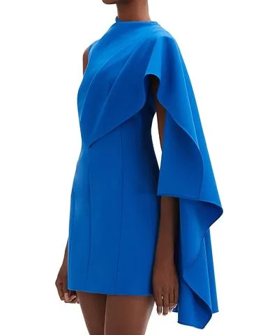 Oscar de la Renta One Shoulder Cape Sleeve Dress