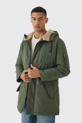 Oversized Parka With Borg Lined Hood In Khaki