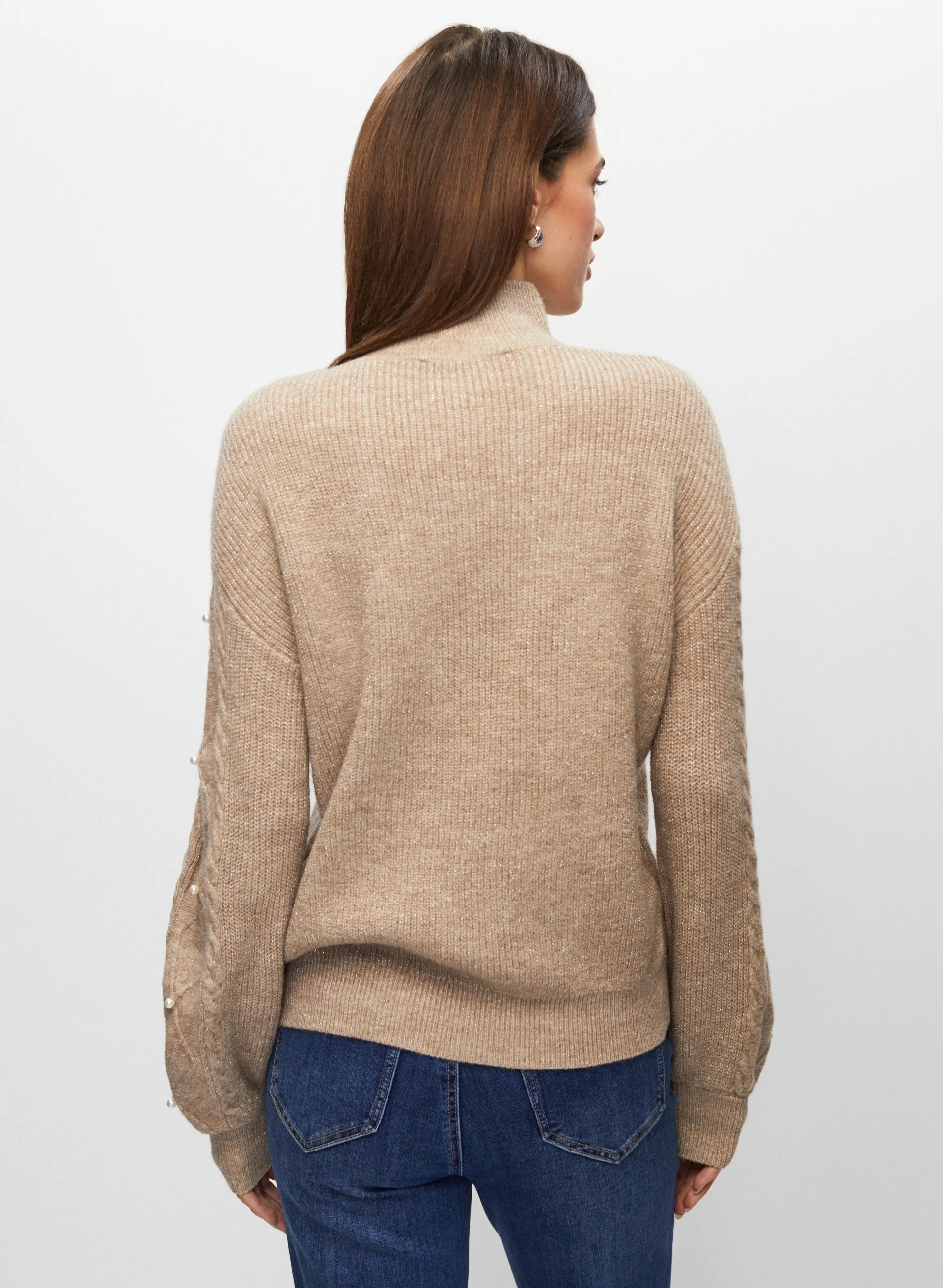 Pearl Embellished Rib Knit Sweater