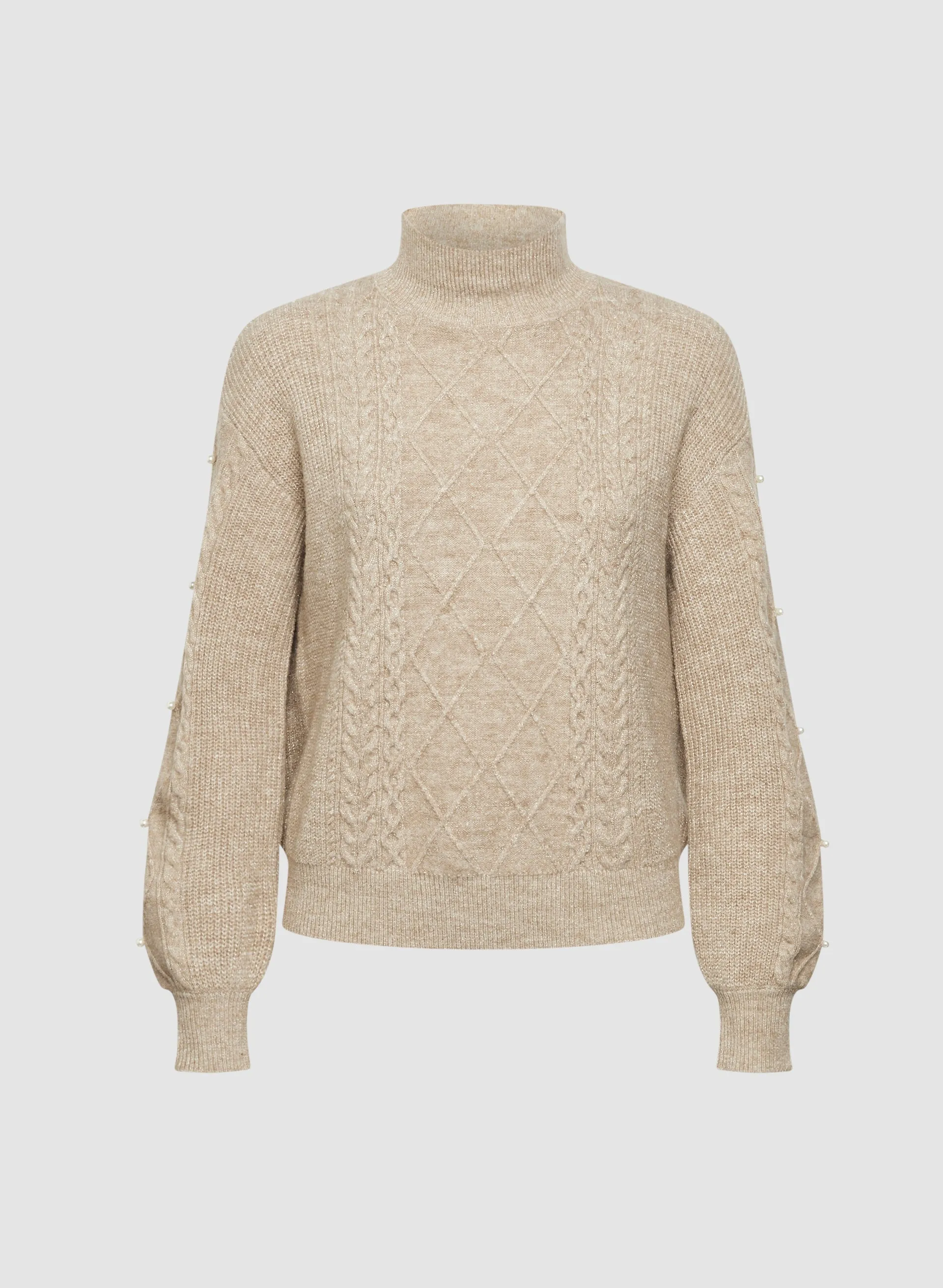 Pearl Embellished Rib Knit Sweater