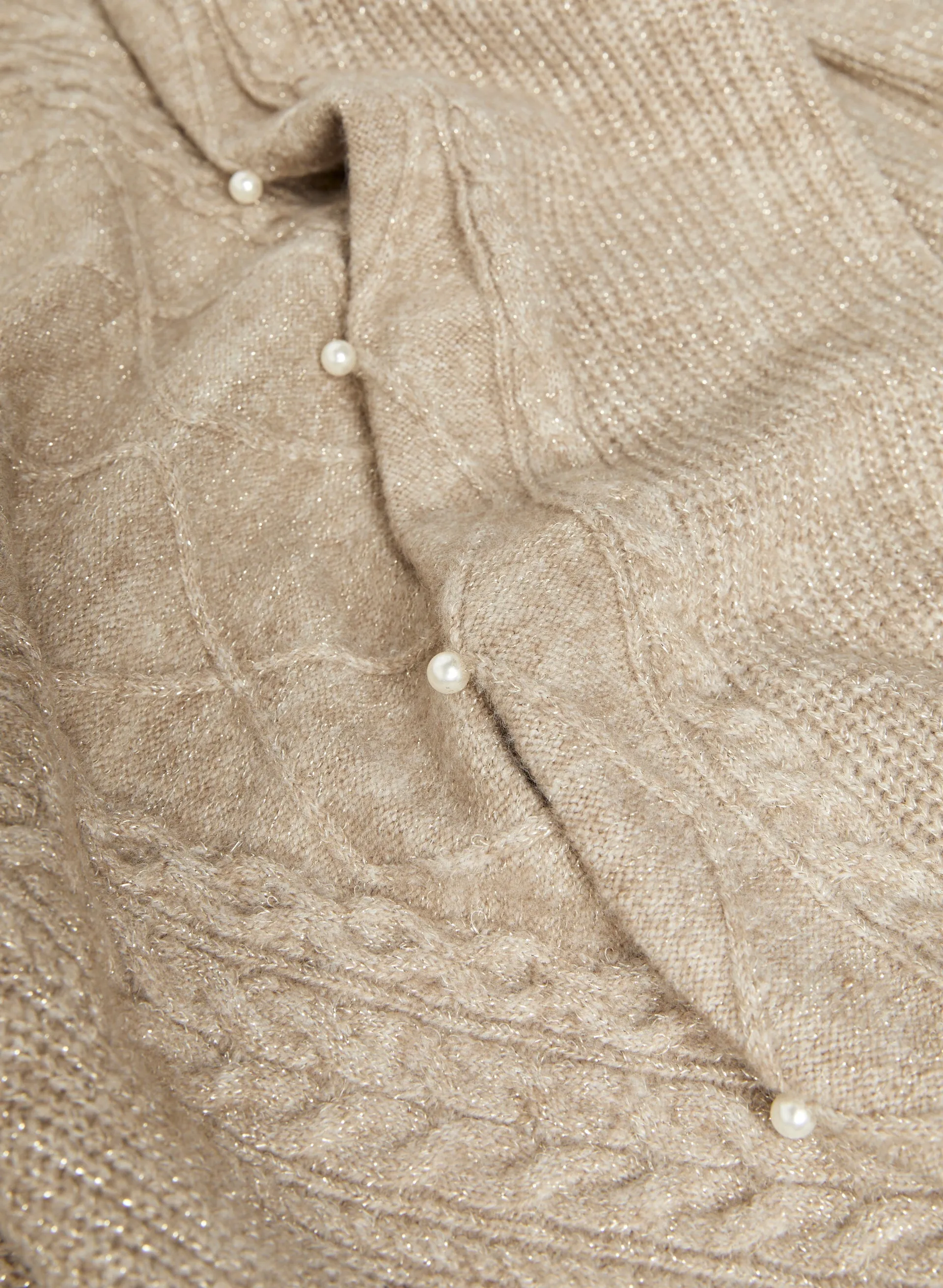 Pearl Embellished Rib Knit Sweater