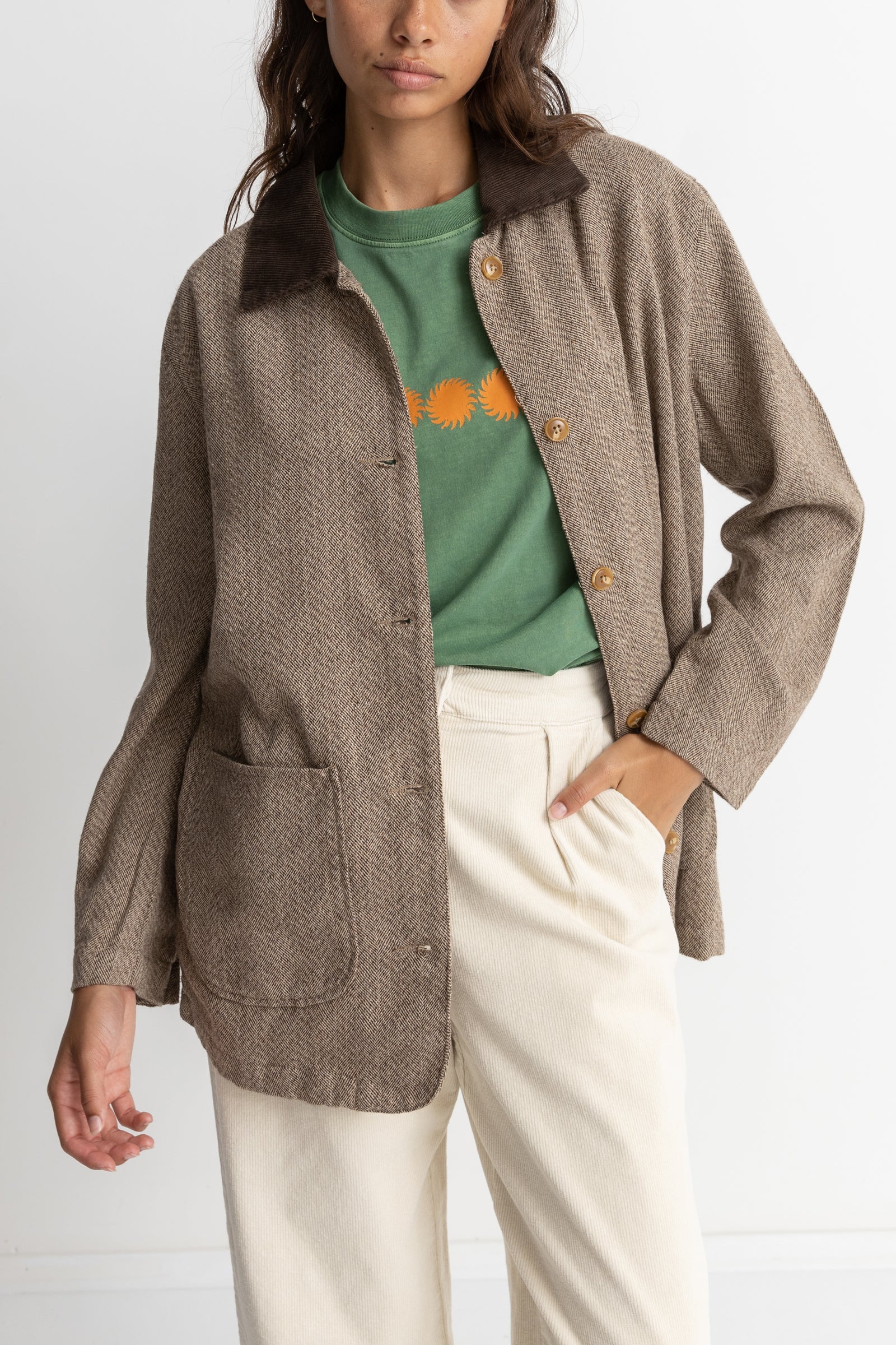 Pearls Oversized Chore Coat Almond