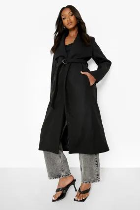 Petite Wool Look D Ring Waterfall Belted Coat