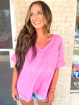 Pink V Neck Top