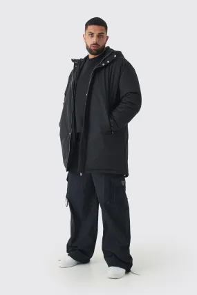 Plus Hooded Padded Parka Jacket In Black