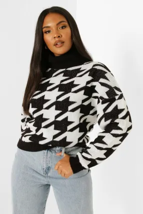 Plus Houndstooth Turtleneck Sweater