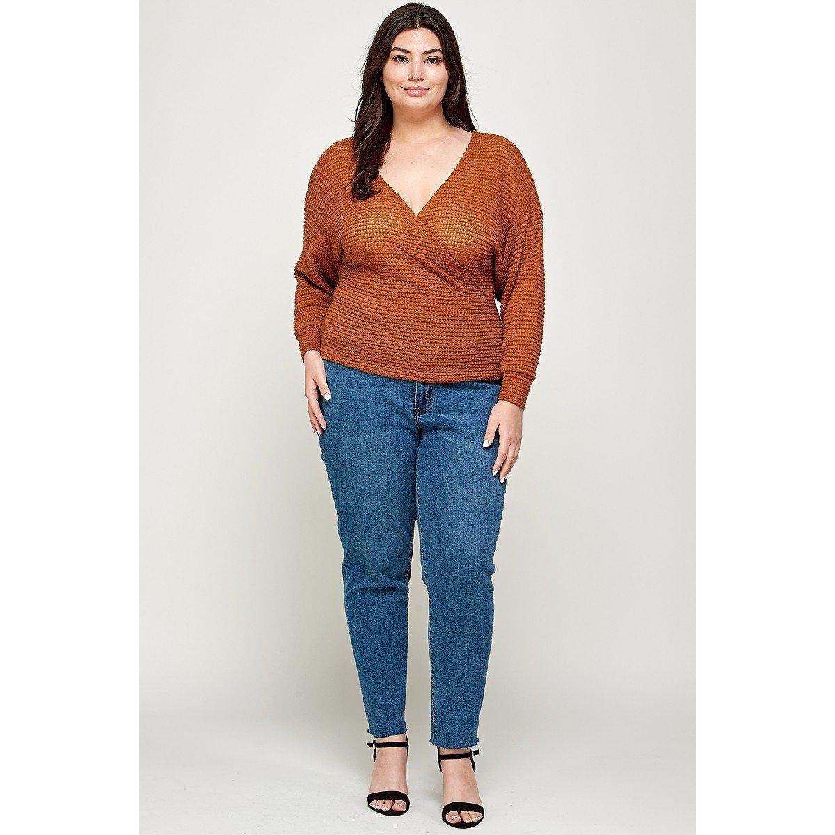 Plus Size Textured Waffle Sweater Knit Top