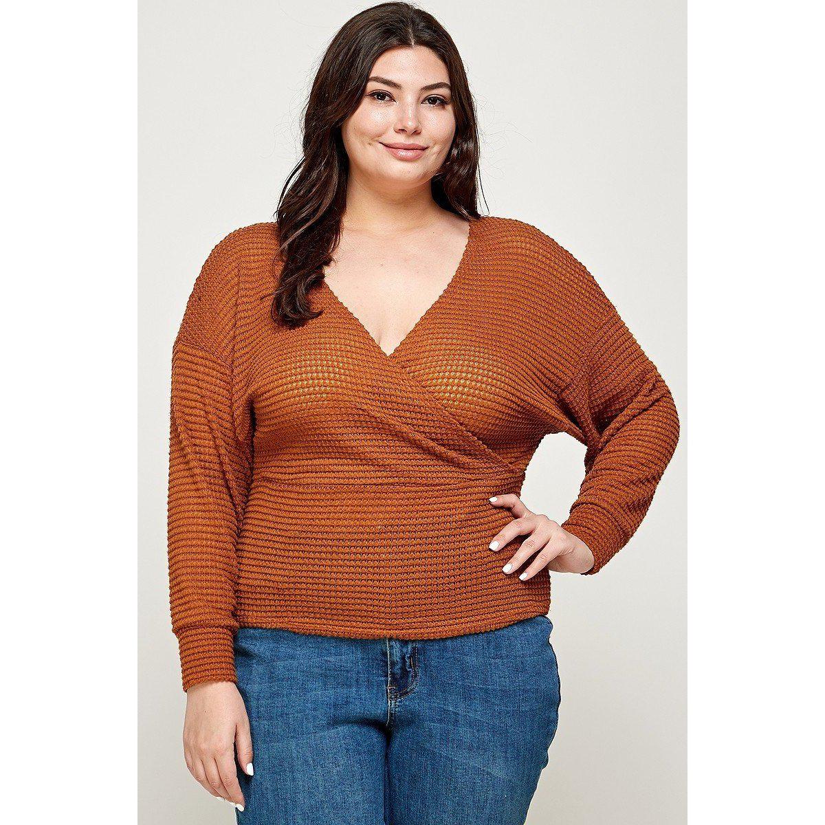 Plus Size Textured Waffle Sweater Knit Top