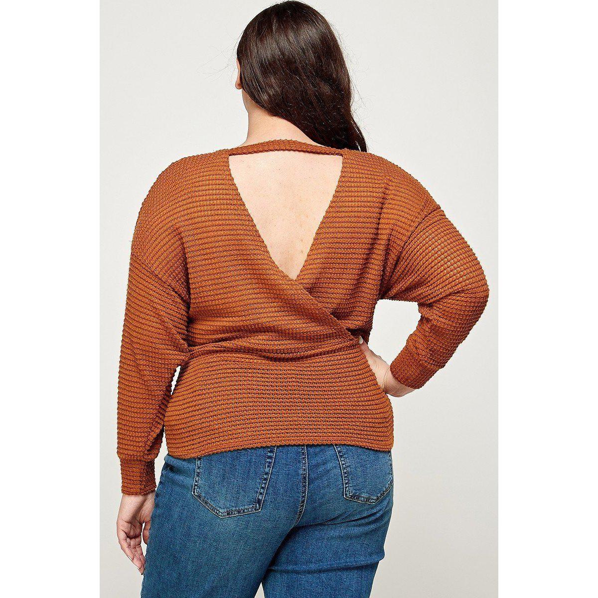 Plus Size Textured Waffle Sweater Knit Top