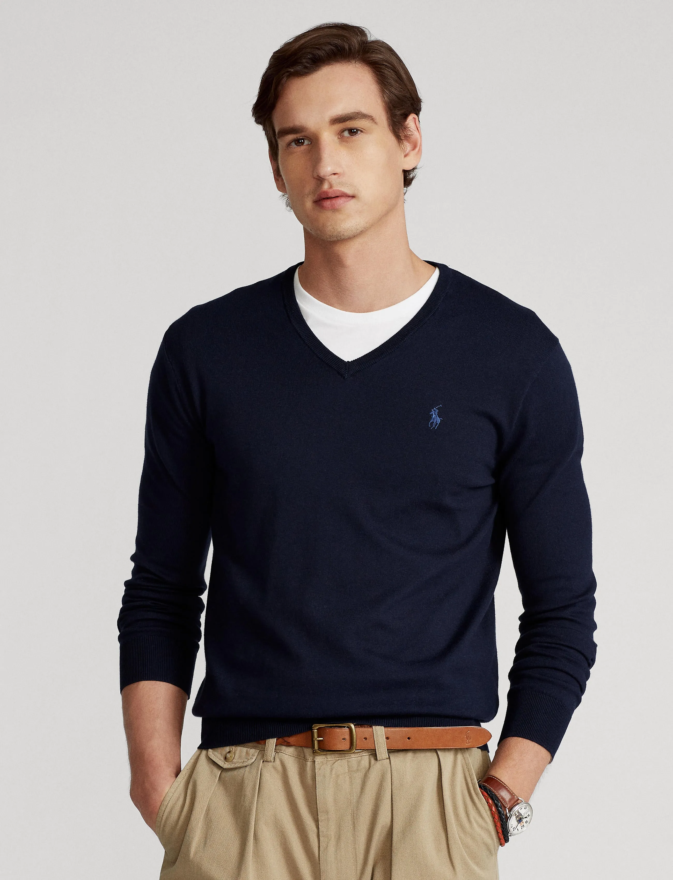 Polo Ralph Lauren Slim Fit Cotton V-Neck Sweater Navy