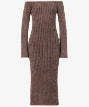 Pretty Lavish Womens Chocolate Plum Alora fluffy-texture knitted maxi dress