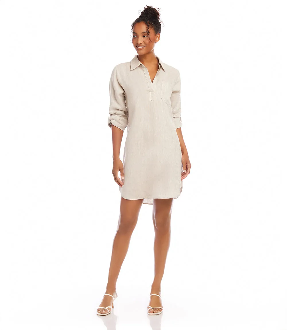 Roll Tab Sleeve Linen Shirtdress