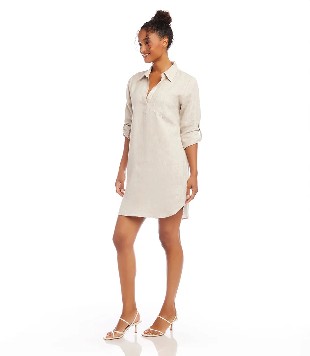 Roll Tab Sleeve Linen Shirtdress