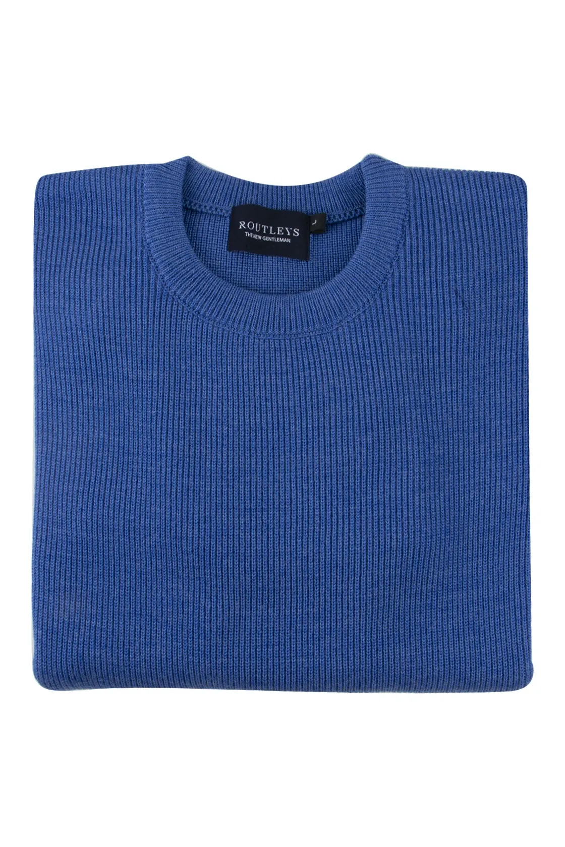 Routleys Fishermans Rib Crew Sweater Light Blue