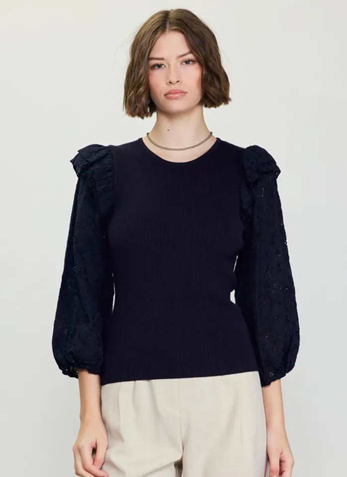 Samantha Eyelet Sleeve Sweater