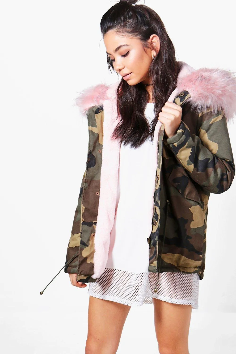 Sarah Short Camo Faux Fur Lined Parka