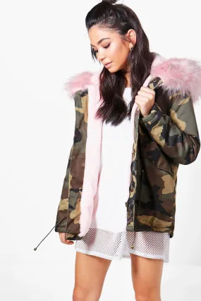 Sarah Short Camo Faux Fur Lined Parka