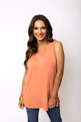 Sleeveless V Neck Tank - Papaya