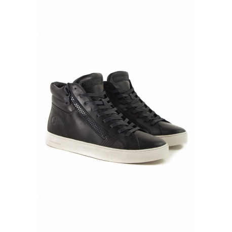 SNEAKERS ALTA IN PELLE CON ZIP, NERO