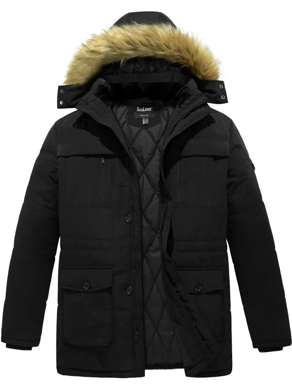 Soularge Men's Big and Tall Winter Warm Jacket Insulated Utility Coat