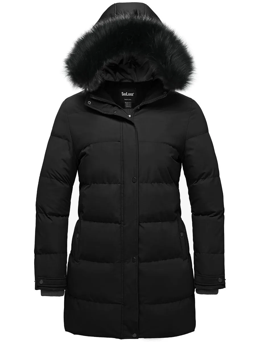 Soularge Women's Plus Size Long Quilted Winter Puffer Coat