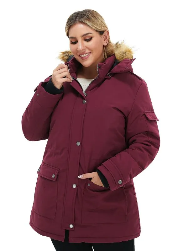 Soularge Women's Plus Size Waterproof Winter Puffer Coat with Faux fur Hood