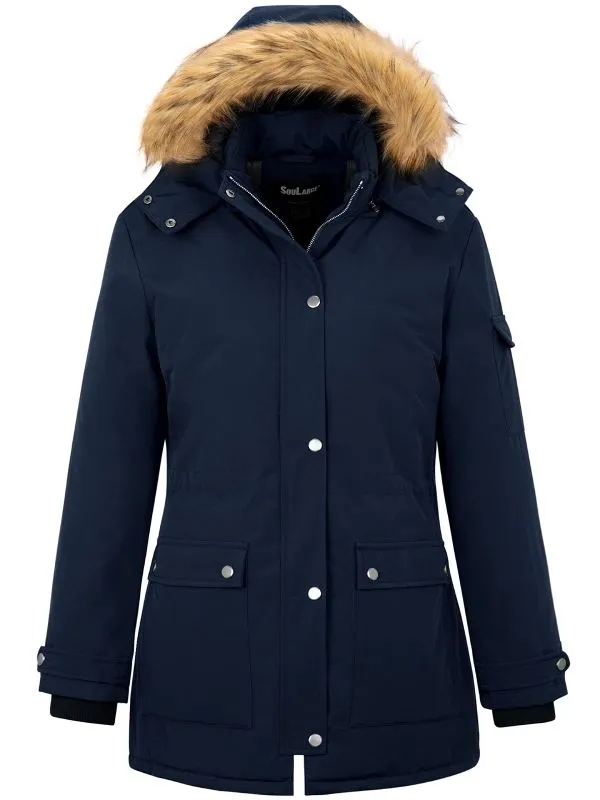 Soularge Women's Plus Size Waterproof Winter Puffer Coat with Faux fur Hood