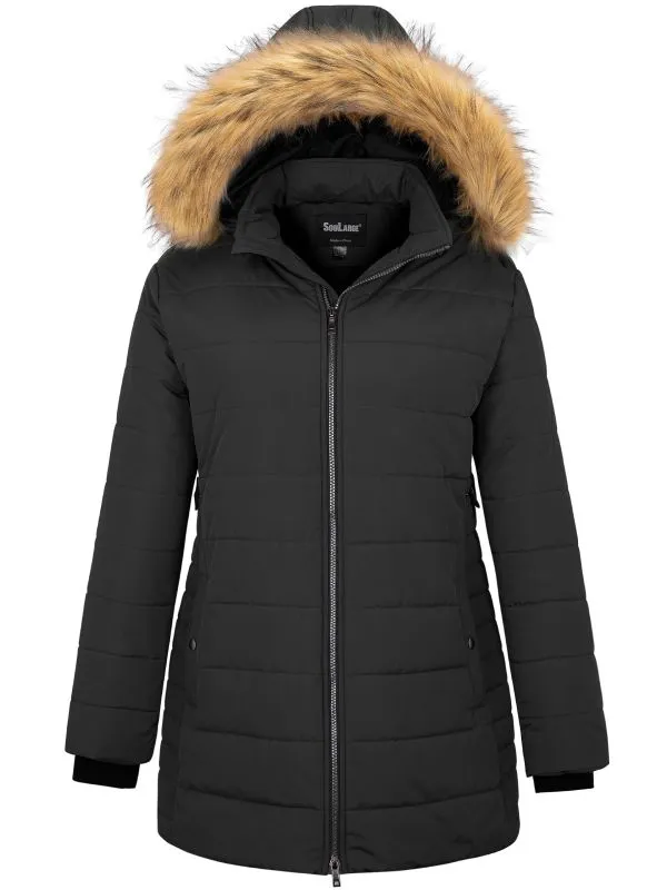 Soularge Women's Plus Size Winter Jacket Thickened Mid Length Puffer Coat