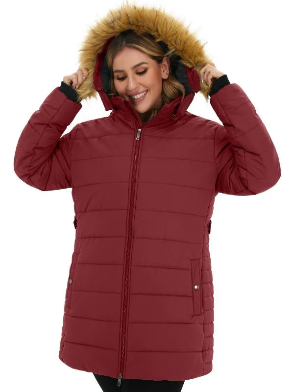 Soularge Women's Plus Size Winter Jacket Thickened Mid Length Puffer Coat