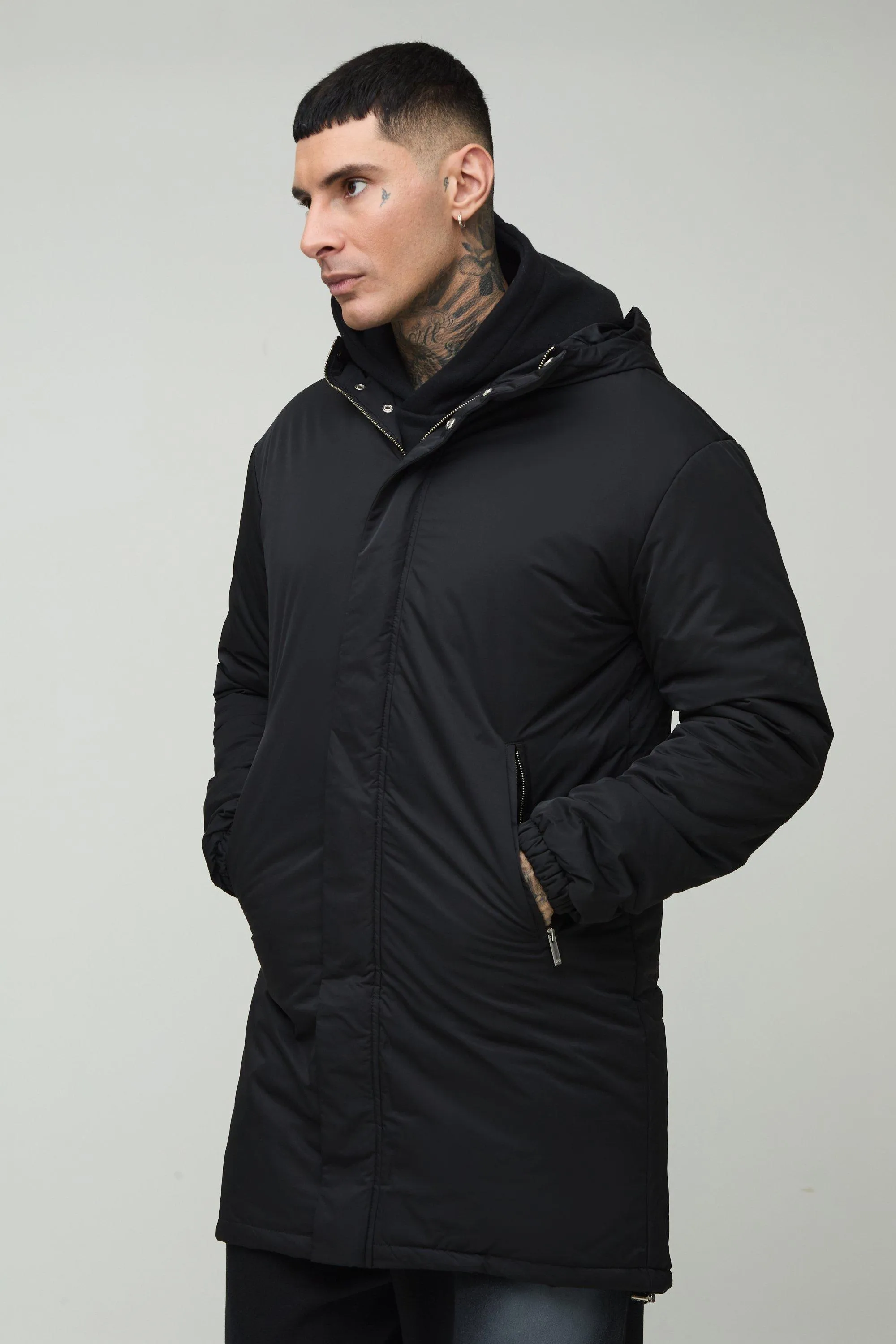 Tall Hooded Padded Parka Jacket In Black